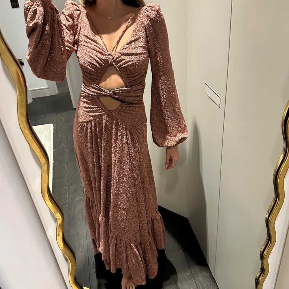 PATBO Lurex Cut Out Brown Maxi Dress - Picture 8 of 15
